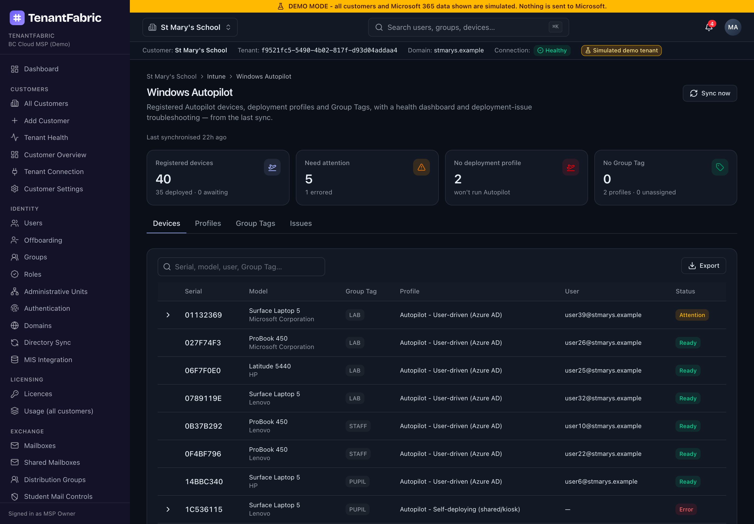 TenantFabric Windows Autopilot and cohort controls